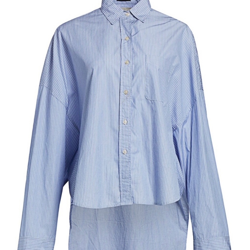 R13 NWOT Oversized Blue Striped High Low Shirt